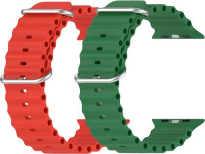 Geo SPORTS Silicone Ocean Adjustable Metal-Hook Premium green and red straps Smart Watch Strap