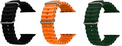 Priavy Ocean Smart Watch Strap Belt for Ultra Watch 49 mm, Series 8 / 7 45 mm, Series 6 / 5 / 4 44 mm, Series 3 42 mm, T800 Ultra, Watch 8 Ultra, i8 Pro Max, W26, T800. Smart Watch Strap(Black, orange, Green) Smart Watch Strap