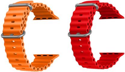 Priavy Ocean Smart Watch Strap Belt for Ultra Watch 49 mm, Series 8 / 7 45 mm, Series 6 / 5 / 4 44 mm, Series 3 42 mm, T800 Ultra, Watch 8 Ultra, i8 Pro Max, W26, T800. Smart Watch Strap(Orange, Red ) Smart Watch Strap
