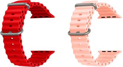 Priavy Ocean Smart Watch Strap Belt for Ultra Watch 49 mm, Series 8 / 7 45 mm, Series 6 / 5 / 4 44 mm, Series 3 42 mm, T800 Ultra, Watch 8 Ultra, i8 Pro Max, W26, T800. Smart Watch Strap(Red, Pink ) Smart Watch Strap