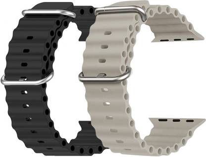 Geo SPORTS Silicone Ocean Adjustable Metal-Hook Premium black and grey straps Smart Watch Strap