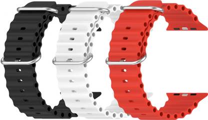 Geo SPORTS Silicone Ocean Adjustable Metal-Hook Premium Black, White and Red straps Smart Watch Strap
