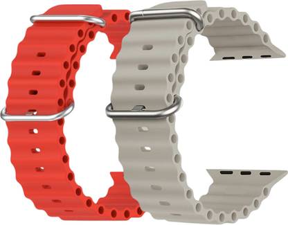 Geo SPORTS Silicone Ocean Adjustable Metal-Hook Premium red and grey straps Smart Watch Strap