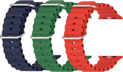 Geo SPORTS Silicone Ocean Adjustable Metal-Hook Premium Navy Blue, Green and Red straps Smart Watch Strap