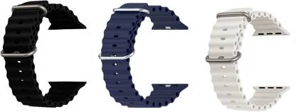 Priavy Ocean Smart Watch Strap Belt for Ultra Watch 49 mm, Series 8 / 7 45 mm, Series 6 / 5 / 4 44 mm, Series 3 42 mm, T800 Ultra, Watch 8 Ultra, i8 Pro Max, W26, T800. Smart Watch Strap(Black, Blue, White ) Smart Watch Strap
