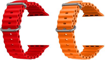 Priavy Ocean Smart Watch Strap Belt for Ultra Watch 49 mm, Series 8 / 7 45 mm, Series 6 / 5 / 4 44 mm, Series 3 42 mm, T800 Ultra, Watch 8 Ultra, i8 Pro Max, W26, T800. Smart Watch Strap(Red, orange ) Smart Watch Strap