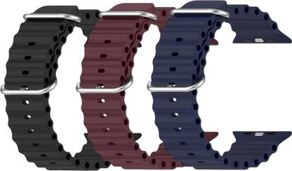 Geo SPORTS Silicone Ocean Adjustable Metal-Hook Premium Black, Purple and Navyblue straps Smart Watch Strap