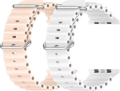 Geo SPORTS Silicone Ocean Adjustable Metal-Hook Premium white and pink straps Smart Watch Strap