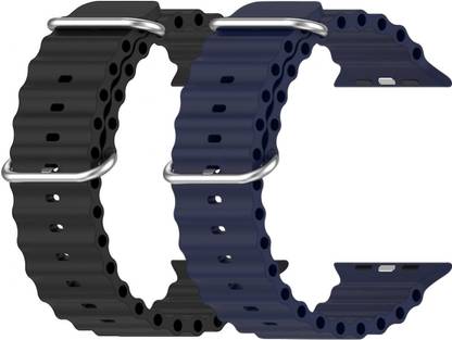 Geo SPORTS Silicone Ocean Adjustable Metal-Hook Premium black and navy blue straps Smart Watch Strap