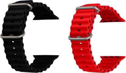 Priavy Ocean Smart Watch Strap Belt for Ultra Watch 49 mm, Series 8 / 7 45 mm, Series 6 / 5 / 4 44 mm, Series 3 42 mm, T800 Ultra, Watch 8 Ultra, i8 Pro Max, W26, T800. Smart Watch Strap(Black, red) Smart Watch Strap
