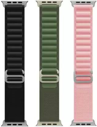 ABSOLUTE LIFESTYLE Alpine Loop Nylon Bands/Straps Compatible with Watch 49mm 45mm 44mm 42mm Men & Women, Adjustable Strap with Metal G-Hook Premium Green ,Black and Pink Strap for iWatch Ultra Series SE 8 7 6 5 4 3 2 1 (Only Alpine Loop Strap, Watch NOT Included) Smart Watch Strap