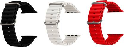 Priavy Ocean Smart Watch Strap Belt for Ultra Watch 49 mm, Series 8 / 7 45 mm, Series 6 / 5 / 4 44 mm, Series 3 42 mm, T800 Ultra, Watch 8 Ultra, i8 Pro Max, W26, T800. Smart Watch Strap(Black, White, Red ) Smart Watch Strap