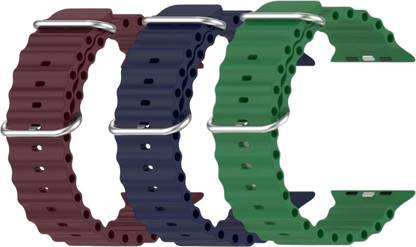 Geo SPORTS Silicone Ocean Adjustable Metal-Hook Premium Purple, Navyblue and Green straps Smart Watch Strap