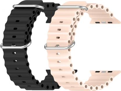 Geo SPORTS Silicone Ocean Adjustable Metal-Hook Premium black and pink straps Smart Watch Strap