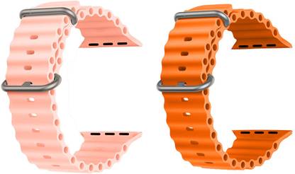 Priavy Ocean Smart Watch Strap Belt for Ultra Watch 49 mm, Series 8 / 7 45 mm, Series 6 / 5 / 4 44 mm, Series 3 42 mm, T800 Ultra, Watch 8 Ultra, i8 Pro Max, W26, T800. Smart Watch Strap(Pink, orange ) Smart Watch Strap
