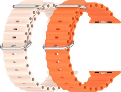 Geo SPORTS Silicone Ocean Adjustable Metal-Hook Premium Orange and Pink straps Smart Watch Strap