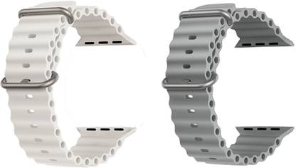 Priavy Ocean Smart Watch Strap Belt for Ultra Watch 49 mm, Series 8 / 7 45 mm, Series 6 / 5 / 4 44 mm, Series 3 42 mm, T800 Ultra, Watch 8 Ultra, i8 Pro Max, W26, T800. Smart Watch Strap(White, Grey ) Smart Watch Strap