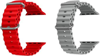 Priavy Ocean Smart Watch Strap Belt for Ultra Watch 49 mm, Series 8 / 7 45 mm, Series 6 / 5 / 4 44 mm, Series 3 42 mm, T800 Ultra, Watch 8 Ultra, i8 Pro Max, W26, T800. Smart Watch Strap(Red, Grey) Smart Watch Strap