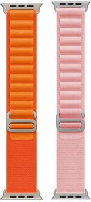 FunFlickers Alpine Loop Smart Watch Strap Belt for Ultra Watch 49 mm, Series 8 / 7 45 mm, Series 6 / 5 / 4 44 mm, Series 3 / 2 / 1 42 mm, T800 Ultra, Watch 8 Ultra, i8 Pro Max, W26, T800 Smart Watch Strap (Orange,Pink) Smart Watch Strap