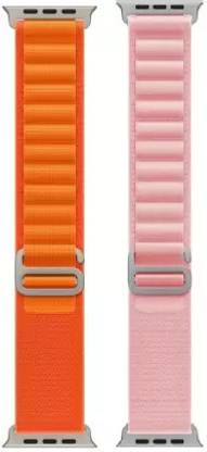 ABSOLUTE LIFESTYLE Alpine Loop Nylon Bands/Straps Compatible with Watch 49mm 45mm 44mm 42mm Men & Women, Adjustable Strap with Metal G-Hook Premium Orange and Pink Strap for iWatch Ultra Series SE 8 7 6 5 4 3 2 1 (Only Alpine Loop Strap, Watch NOT Included) Smart Watch Strap