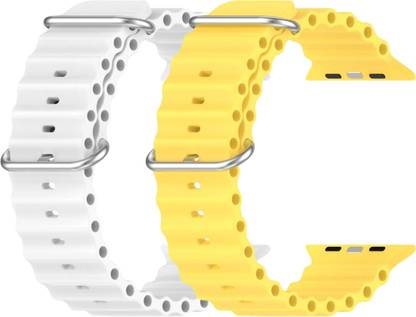 Geo SPORTS Silicone Ocean Adjustable Metal-Hook Premium white and yellow straps Smart Watch Strap
