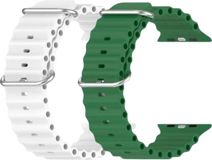 Geo SPORTS Silicone Ocean Adjustable Metal-Hook Premium green and white straps Smart Watch Strap