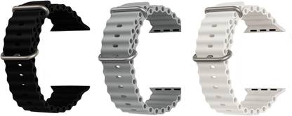 Priavy Ocean Smart Watch Strap Belt for Ultra Watch 49 mm, Series 8 / 7 45 mm, Series 6 / 5 / 4 44 mm, Series 3 42 mm, T800 Ultra, Watch 8 Ultra, i8 Pro Max, W26, T800. Smart Watch Strap(Black, Grey, White ) Smart Watch Strap