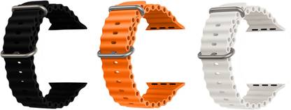 Priavy Ocean Smart Watch Strap Belt for Ultra Watch 49 mm, Series 8 / 7 45 mm, Series 6 / 5 / 4 44 mm, Series 3 42 mm, T800 Ultra, Watch 8 Ultra, i8 Pro Max, W26, T800. Smart Watch Strap(Black, orange, White) Smart Watch Strap