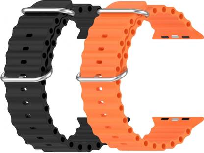 Geo SPORTS Silicone Ocean Adjustable Metal-Hook Premium black and orange straps Smart Watch Strap