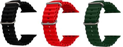 Priavy Ocean Smart Watch Strap Belt for Ultra Watch 49 mm, Series 8 / 7 45 mm, Series 6 / 5 / 4 44 mm, Series 3 42 mm, T800 Ultra, Watch 8 Ultra, i8 Pro Max, W26, T800. Smart Watch Strap(Black, Red, Green ) Smart Watch Strap