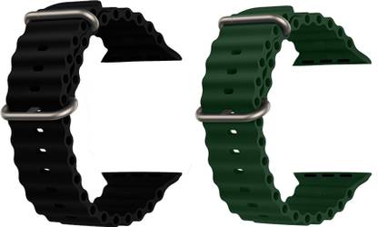 Priavy Ocean Smart Watch Strap Belt for Ultra Watch 49 mm, Series 8 / 7 45 mm, Series 6 / 5 / 4 44 mm, Series 3 42 mm, T800 Ultra, Watch 8 Ultra, i8 Pro Max, W26, T800. Smart Watch Strap(Black, Green ) Smart Watch Strap