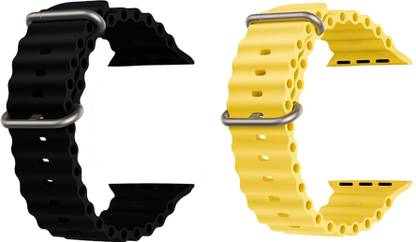 Priavy Ocean Smart Watch Strap Belt for Ultra Watch 49 mm, Series 8 / 7 45 mm, Series 6 / 5 / 4 44 mm, Series 3 42 mm, T800 Ultra, Watch 8 Ultra, i8 Pro Max, W26, T800. Smart Watch Strap(Black, Yellow ) Smart Watch Strap