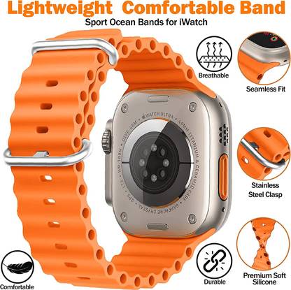 CHG Ocean Band Compatible with Apple Watch 49MM 45MM 44MM 42MM Silicone Strap Smart Watch Strap