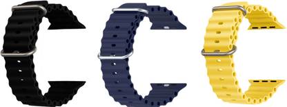 Priavy Ocean Smart Watch Strap Belt for Ultra Watch 49 mm, Series 8 / 7 45 mm, Series 6 / 5 / 4 44 mm, Series 3 42 mm, T800 Ultra, Watch 8 Ultra, i8 Pro Max, W26, T800. Smart Watch Strap(Black, Blue, Yellow ) Smart Watch Strap