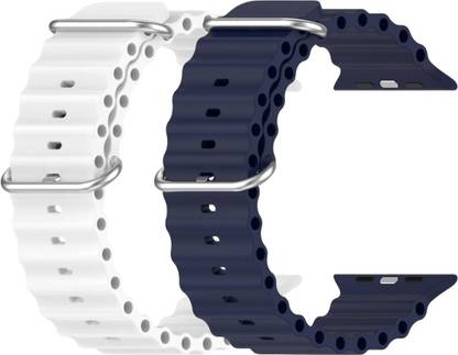 Geo SPORTS Silicone Ocean Adjustable Metal-Hook Premium white and navy blue straps Smart Watch Strap