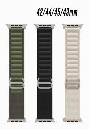 ABSOLUTE LIFESTYLE Alpine Loop Nylon Bands/Straps Compatible with Watch 49mm 45mm 44mm 42mm Men & Women, Adjustable Strap with Metal G-Hook Premium Green ,Black and White Strap for iWatch Ultra Series SE 8 7 6 5 4 3 2 1 (Only Alpine Loop Strap, Watch NOT Included) Smart Watch Strap