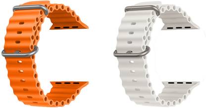 Priavy Ocean Smart Watch Strap Belt for Ultra Watch 49 mm, Series 8 / 7 45 mm, Series 6 / 5 / 4 44 mm, Series 3 42 mm, T800 Ultra, Watch 8 Ultra, i8 Pro Max, W26, T800. Smart Watch Strap(Orange, White ) Smart Watch Strap
