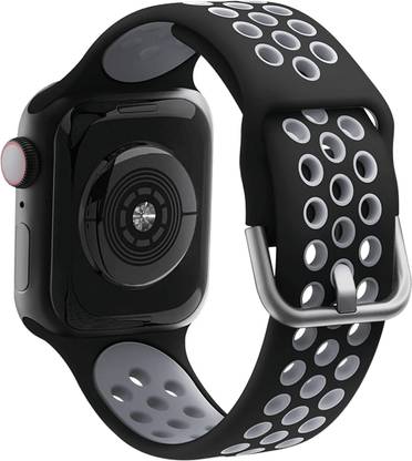 DailyObjects Black-Gray Sports Silicone Compatible With Apple WatchBand (Silver 38/40/41mm) Smart Watch Strap