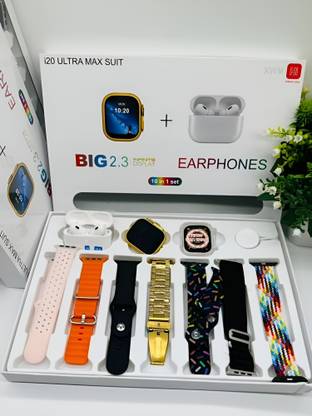BalajiCommunication (10 in 1 Set) i20 ULTRA MAX + Airpods Pro/Transparent Screen Guard/Seven Straps Smartwatch
