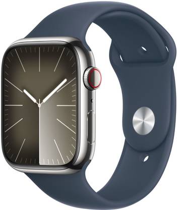 Apple Watch Series 9 GPS + Cellular 45mm Silver Case & Storm Blue Sport Band - M/L