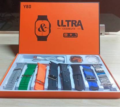 GMS Ultra Y80 Bluetooth Connectivity Smart Watch with 8 Multicolored Straps Smartwatch