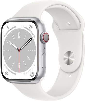 APPLE Watch Series 8, 45mm GPS + Cellular ECG app, Temperature sensor, Crash Detection  (White Strap, Regular) at Rs. 54999