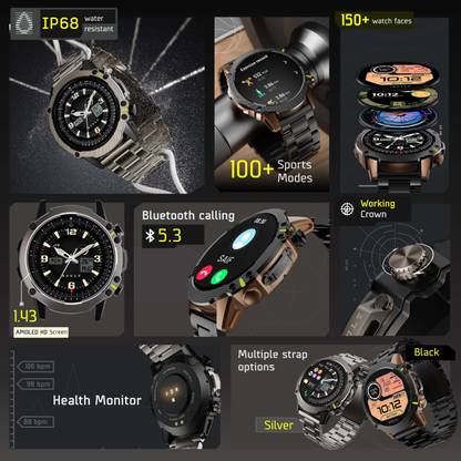 Boult Sterling Pro BT Calling, 1.43" AMOLED, 800 Nits Brightness, Metallic Frame, IP68 Smartwatch