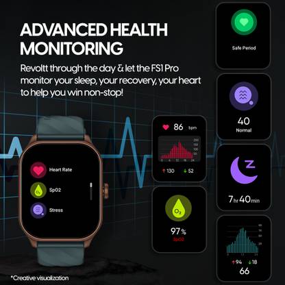 Fastrack Revoltt FS1 Pro|World's First,1.96" Super AMOLED|Highest Resolution|BT Calling Smartwatch  (Teal Strap, Free Size)