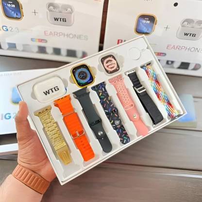 WTG H20 Bluetooth calling 1.99" AMOLED Display Music With 7 Multicolor Strap & 1 TWS Smartwatch