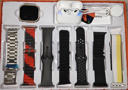 dicrobots iWatch Ultra Series with 7 Changeable Straps + Bluetooth Earbuds Smartwatch