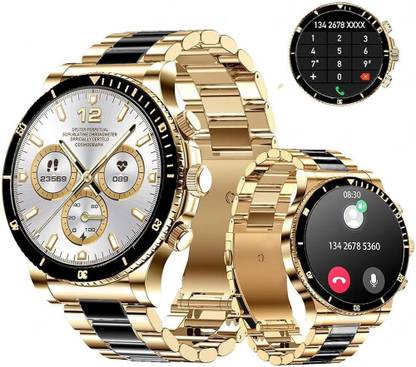 Olivepranc Gen 14 Mens Bluetooth Calling Round HD Display Luxury Golden Bracelet Smartwatch