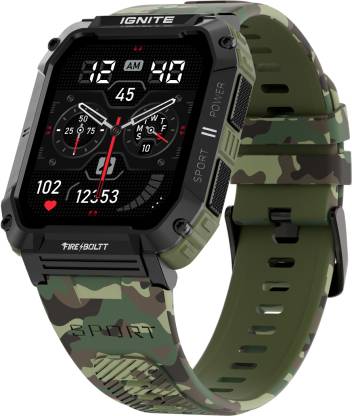 Fire-Boltt Combat 1.96″ Large Display, Rugged Outdoor Design, Voice Assistant BT Calling Smartwatch  (Camo Green Strap, Free Size)