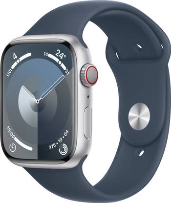 Apple Watch Series 9 GPS + Cellular 45mm Silver Case & Storm Blue Sport Band - S/M