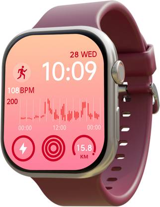 PA Maxima Max Pro Coral Plus 1.96''Ultra HD Display, BT Calling, Active Crown, Metal Body Smartwatch
